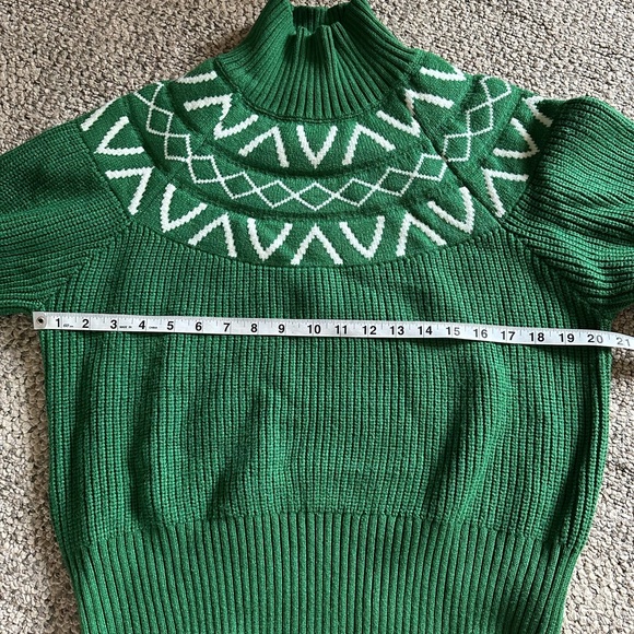 Varley Sweater Womens Small Green Marcie Fair Isle Yoke Knit Pullover Geometric - Picture 10 of 11